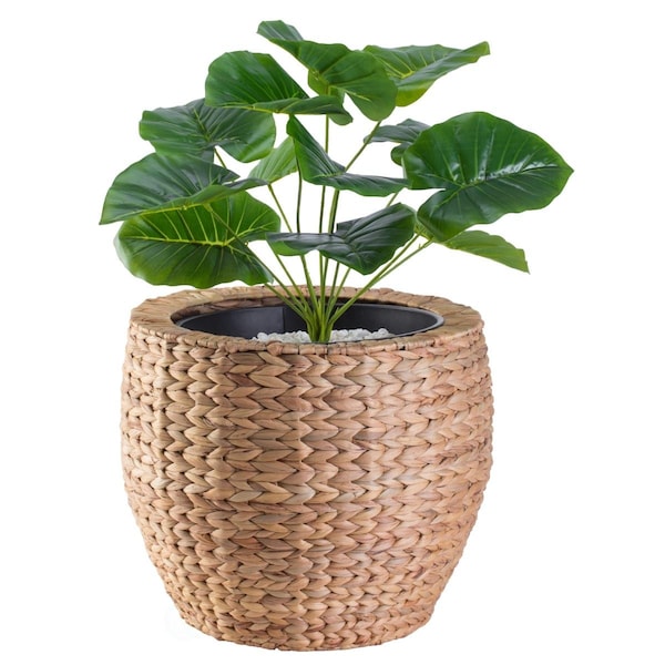 Foro 15.75 x 14 in. Water Hyacinth Round Floor Planter with Metal Pot, Brown - Large FO2641625 - main
